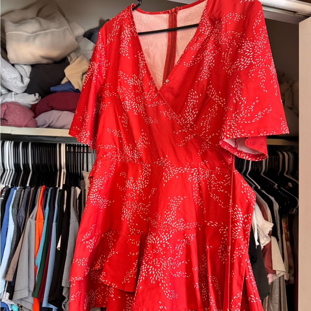 Elegant Red Floral Wrap Dress